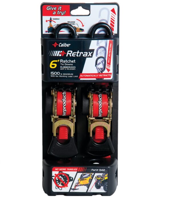 Caliber Retrax 6' Self rewind tiedown strap kit (2pc)