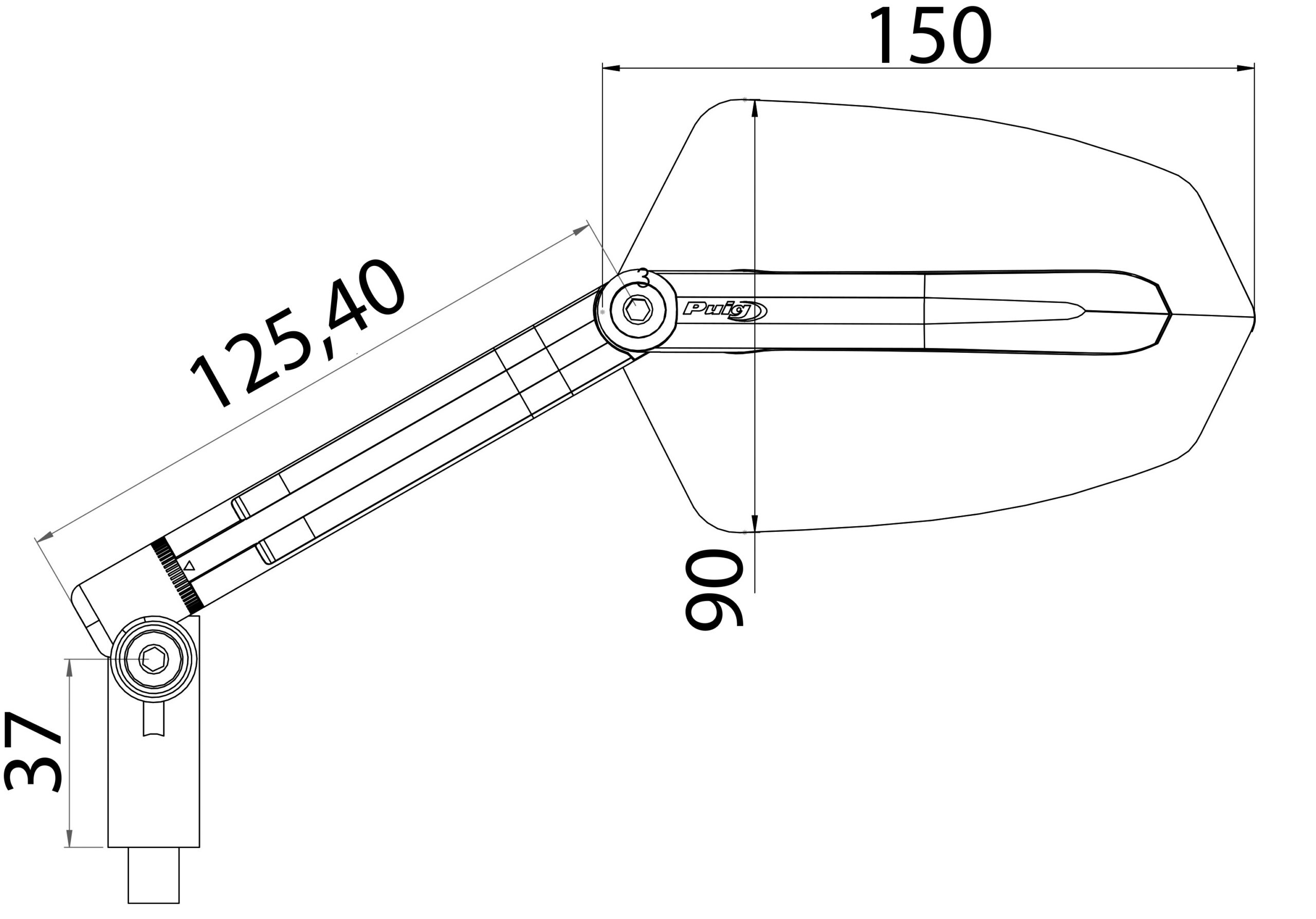 Puig Rear Mirror Mod. Gti Homolog. Left C/Alu-Alu