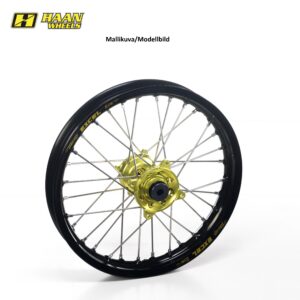 Haan wheel SX65 FRONT 02- 14-1,60 BLACK RIM/YELLOW HUB/BLACK SPOKES&NIPPLES