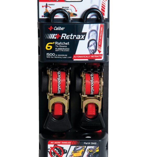 Caliber Retrax 6' Self rewind tiedown strap kit (2pc)