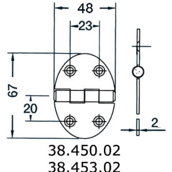 hinge 48x67mm 2mm screws