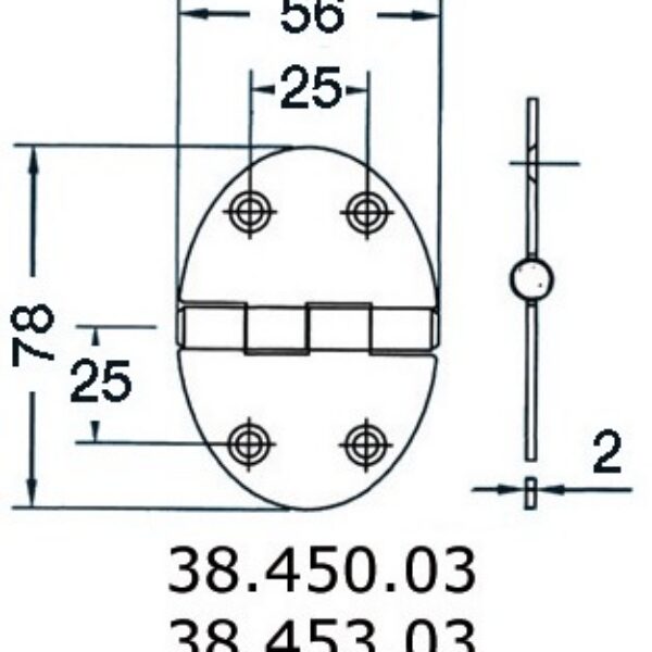 hinge 56x78mm 2mm screws