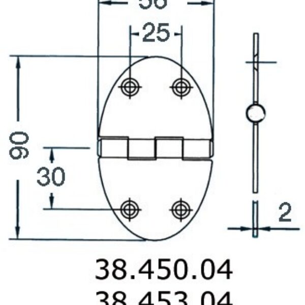 hinge 56x90mm 2mm screws