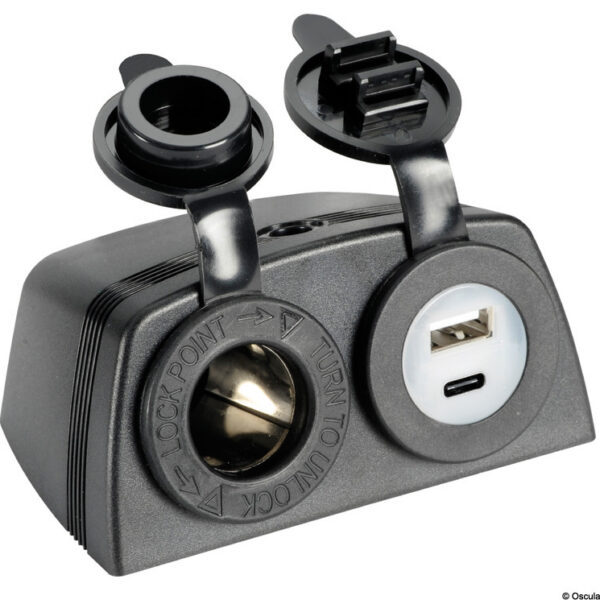 Lighter + USB-A + USB-C socket with housing